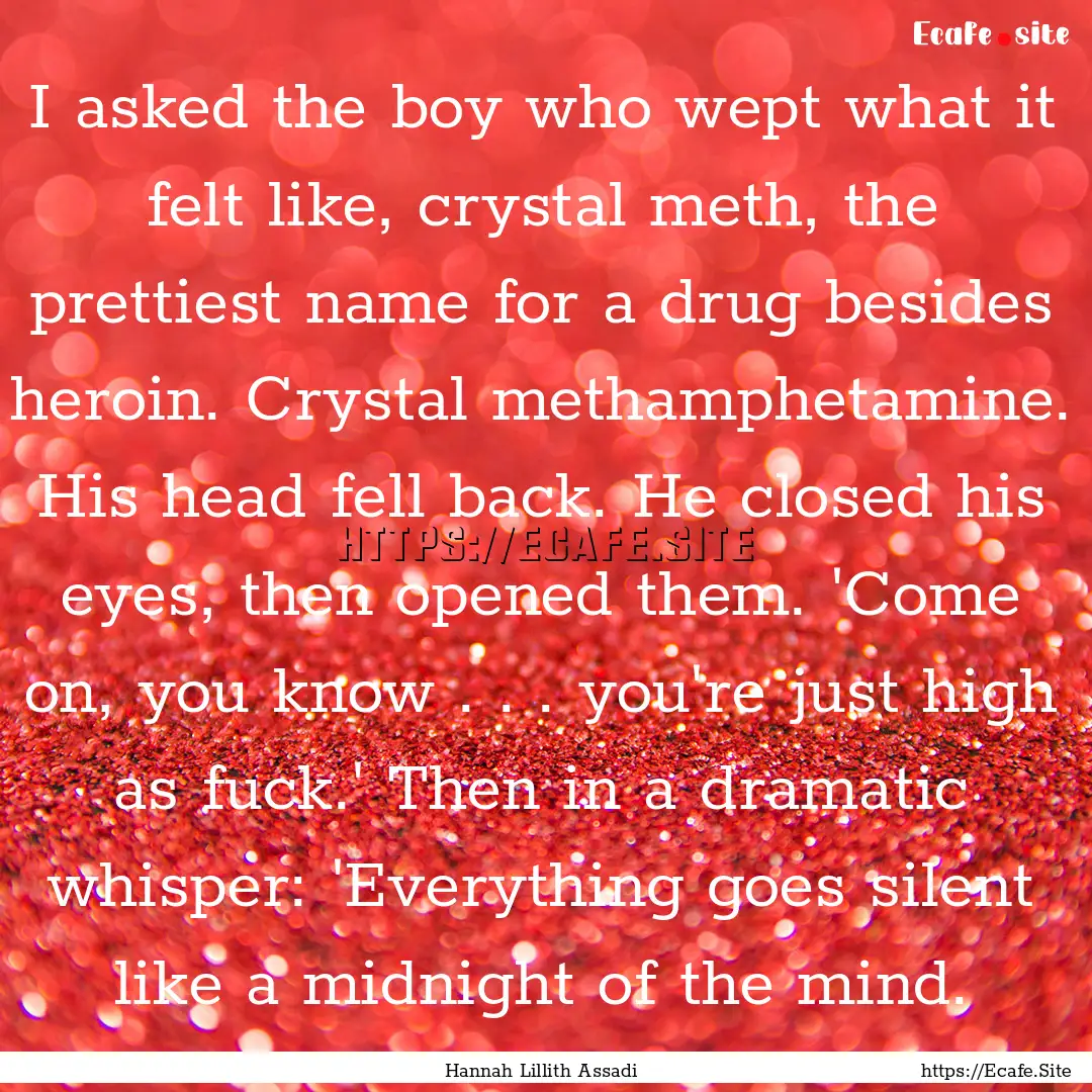 I asked the boy who wept what it felt like,.... : Quote by Hannah Lillith Assadi