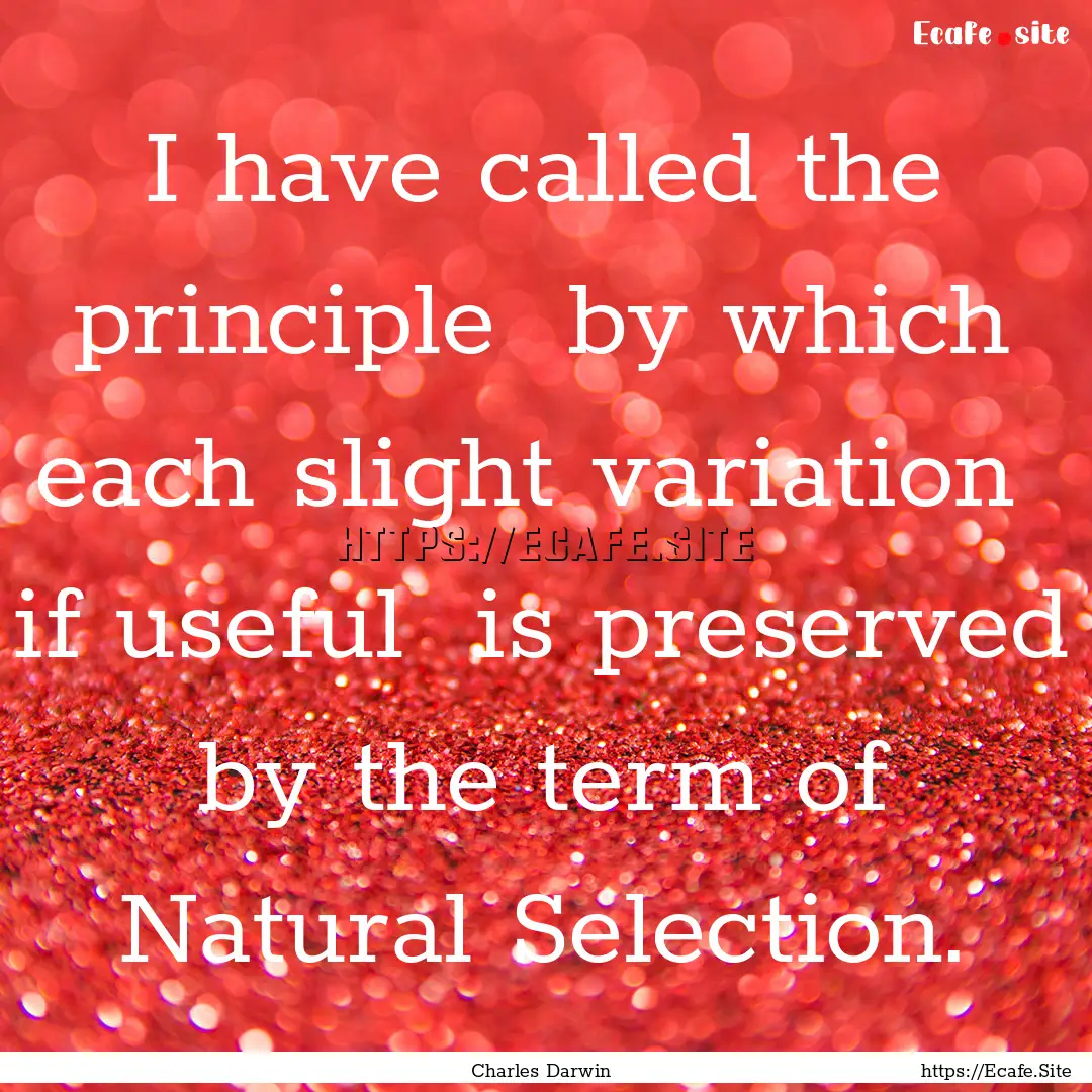 I have called the principle by which each.... : Quote by Charles Darwin