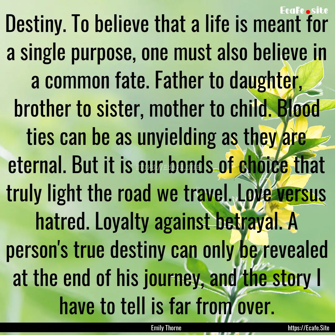 Destiny. To believe that a life is meant.... : Quote by Emily Thorne