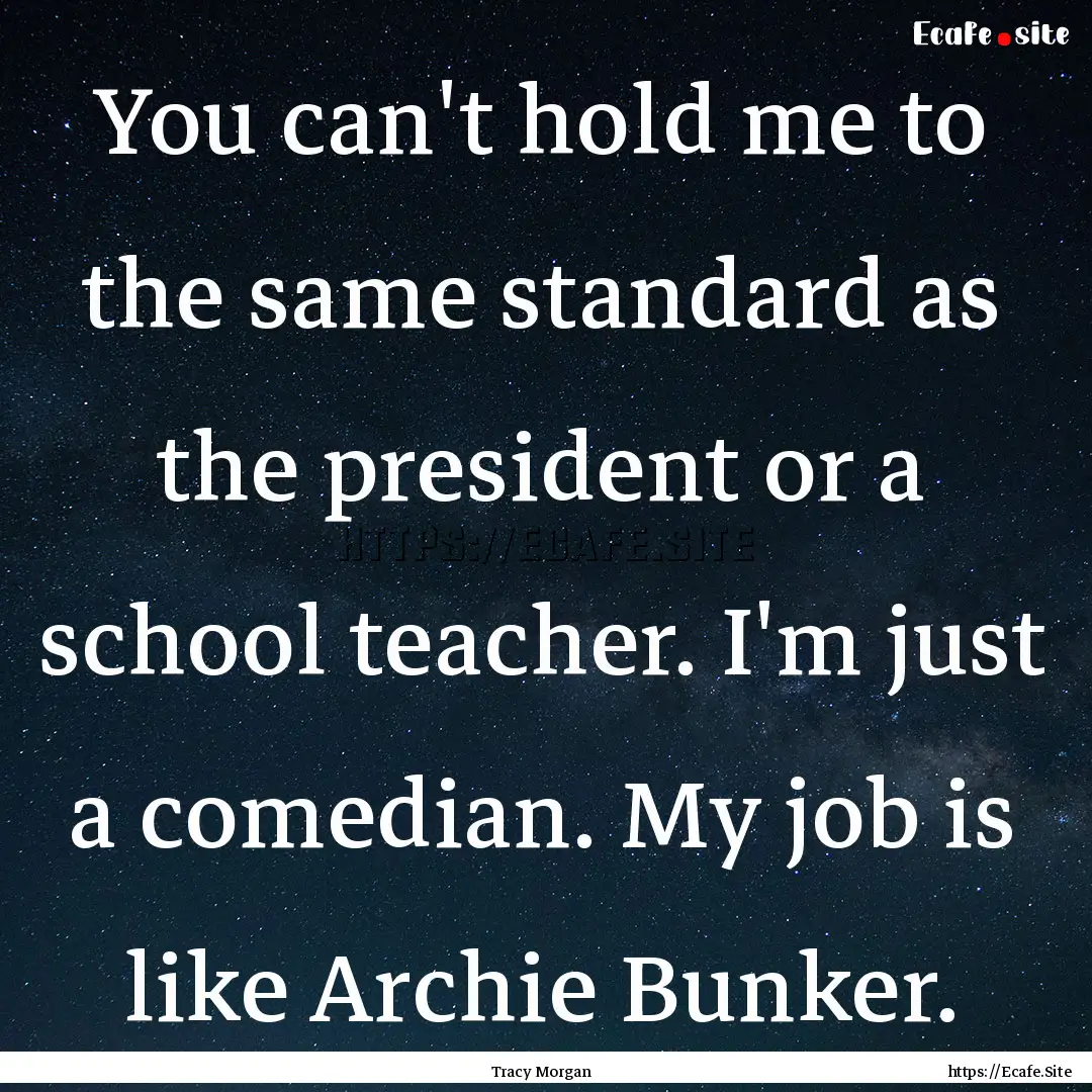 You can't hold me to the same standard as.... : Quote by Tracy Morgan