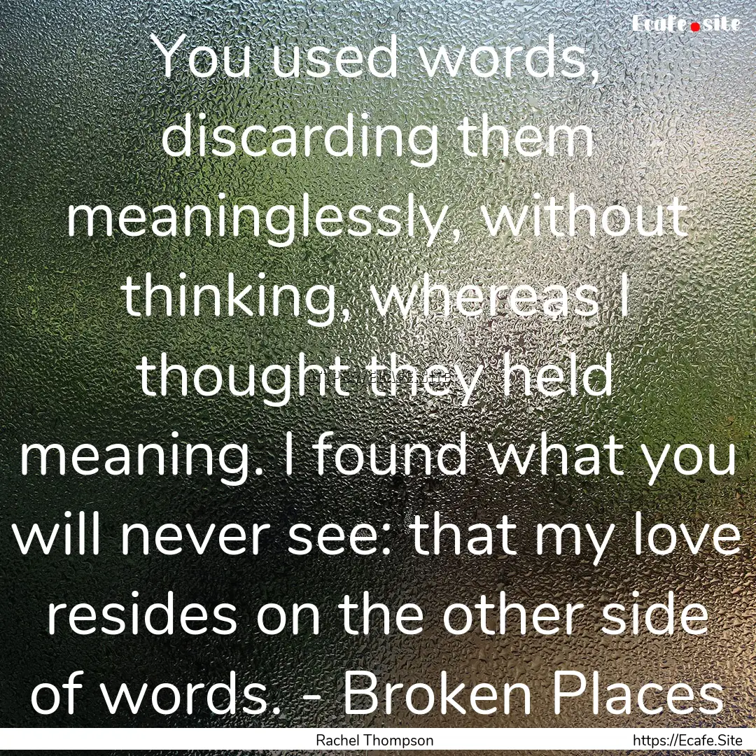 You used words, discarding them meaninglessly,.... : Quote by Rachel Thompson