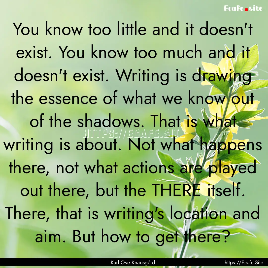 You know too little and it doesn't exist..... : Quote by Karl Ove Knausgård