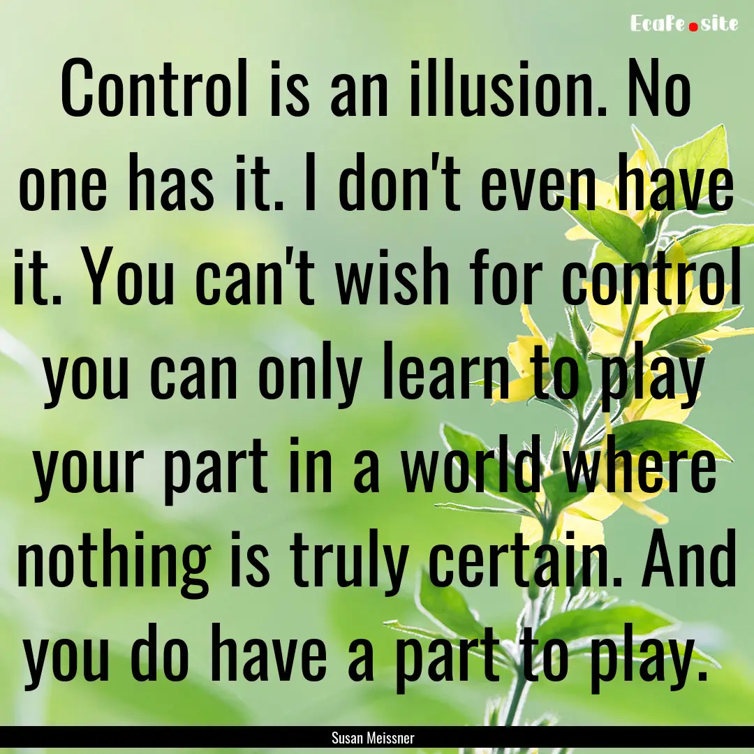 Control is an illusion. No one has it. I.... : Quote by Susan Meissner