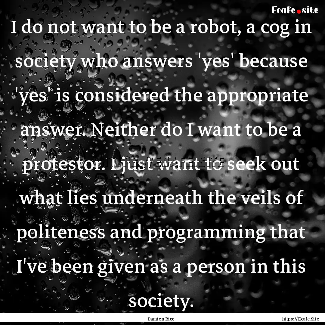 I do not want to be a robot, a cog in society.... : Quote by Damien Rice