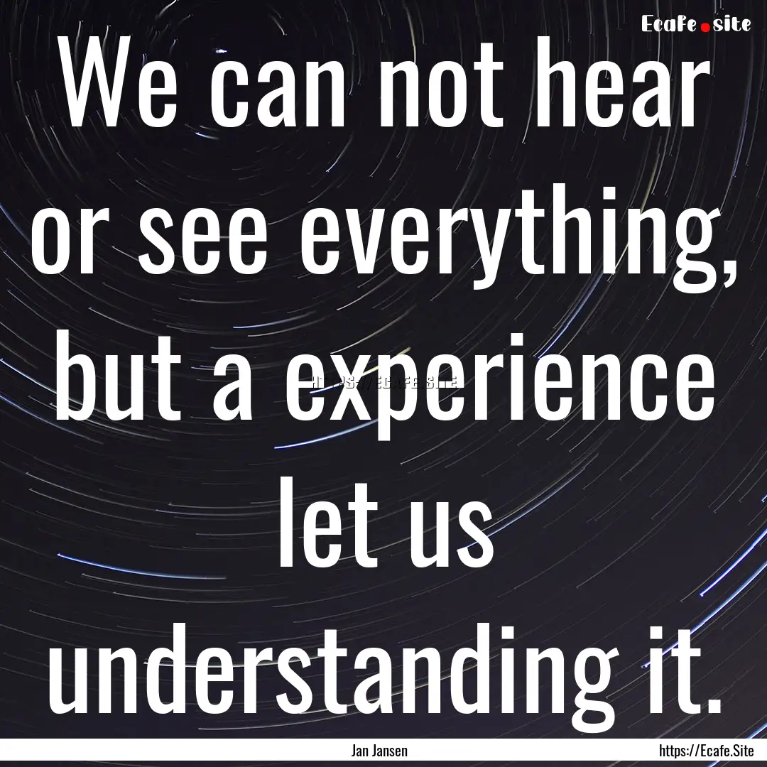 We can not hear or see everything, but a.... : Quote by Jan Jansen