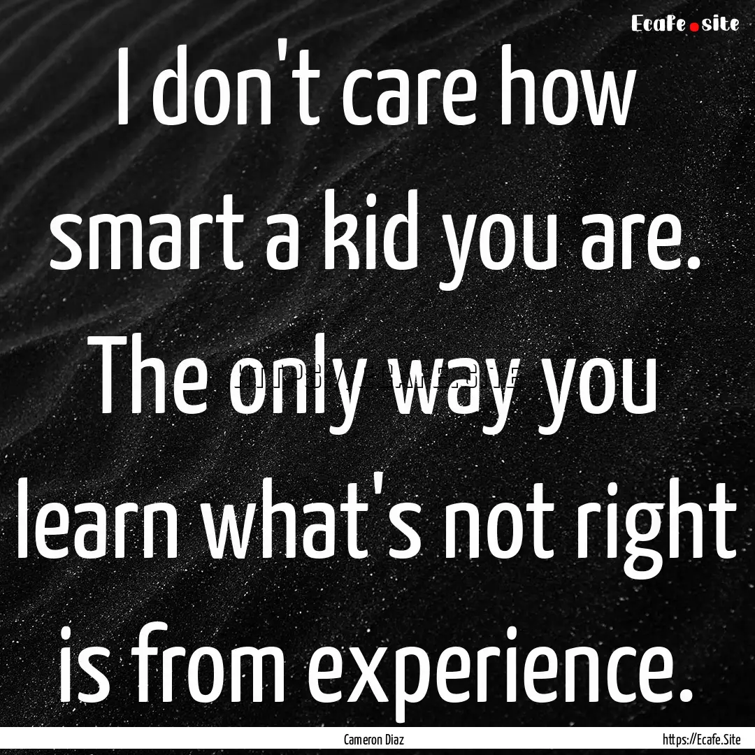 I don't care how smart a kid you are. The.... : Quote by Cameron Diaz