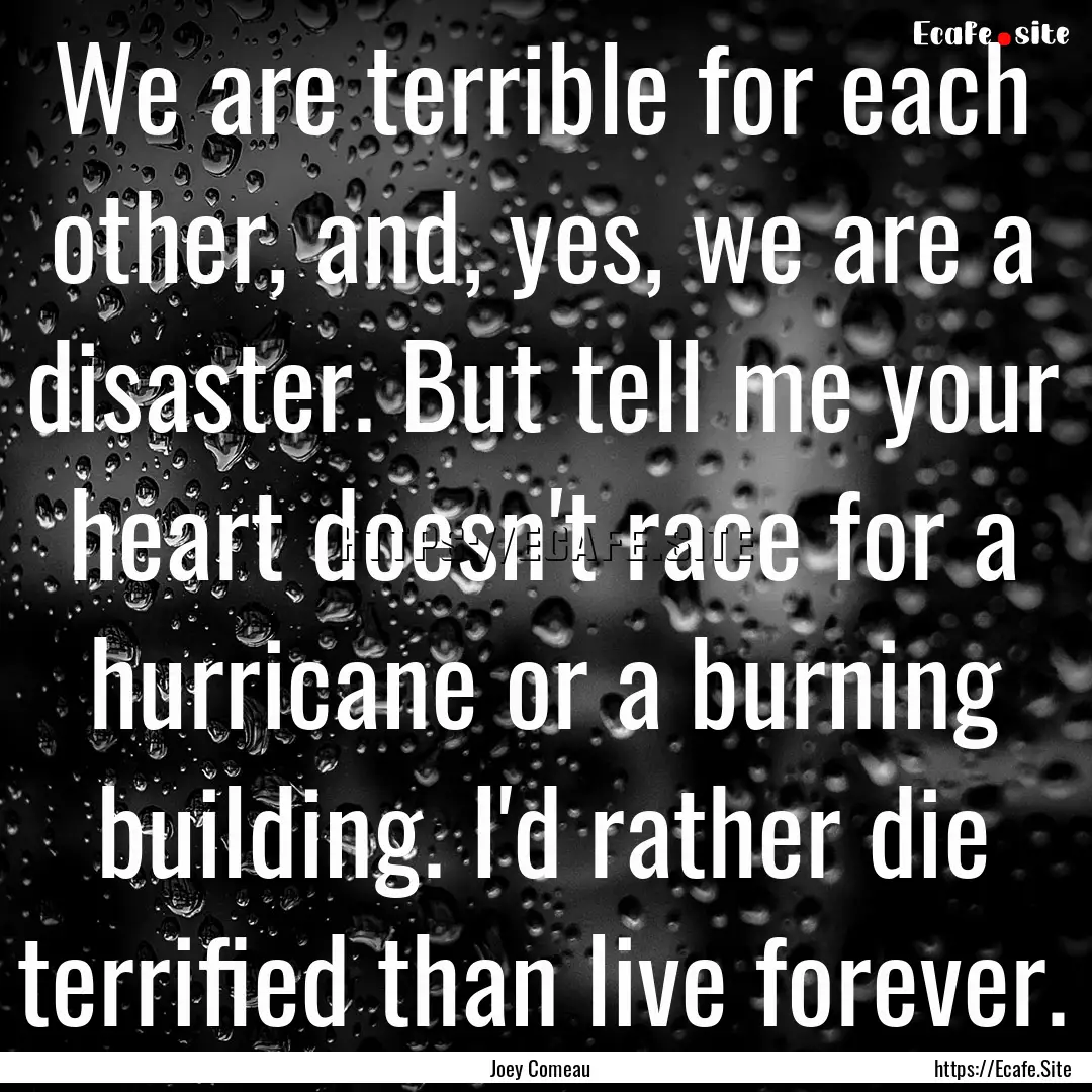 We are terrible for each other, and, yes,.... : Quote by Joey Comeau