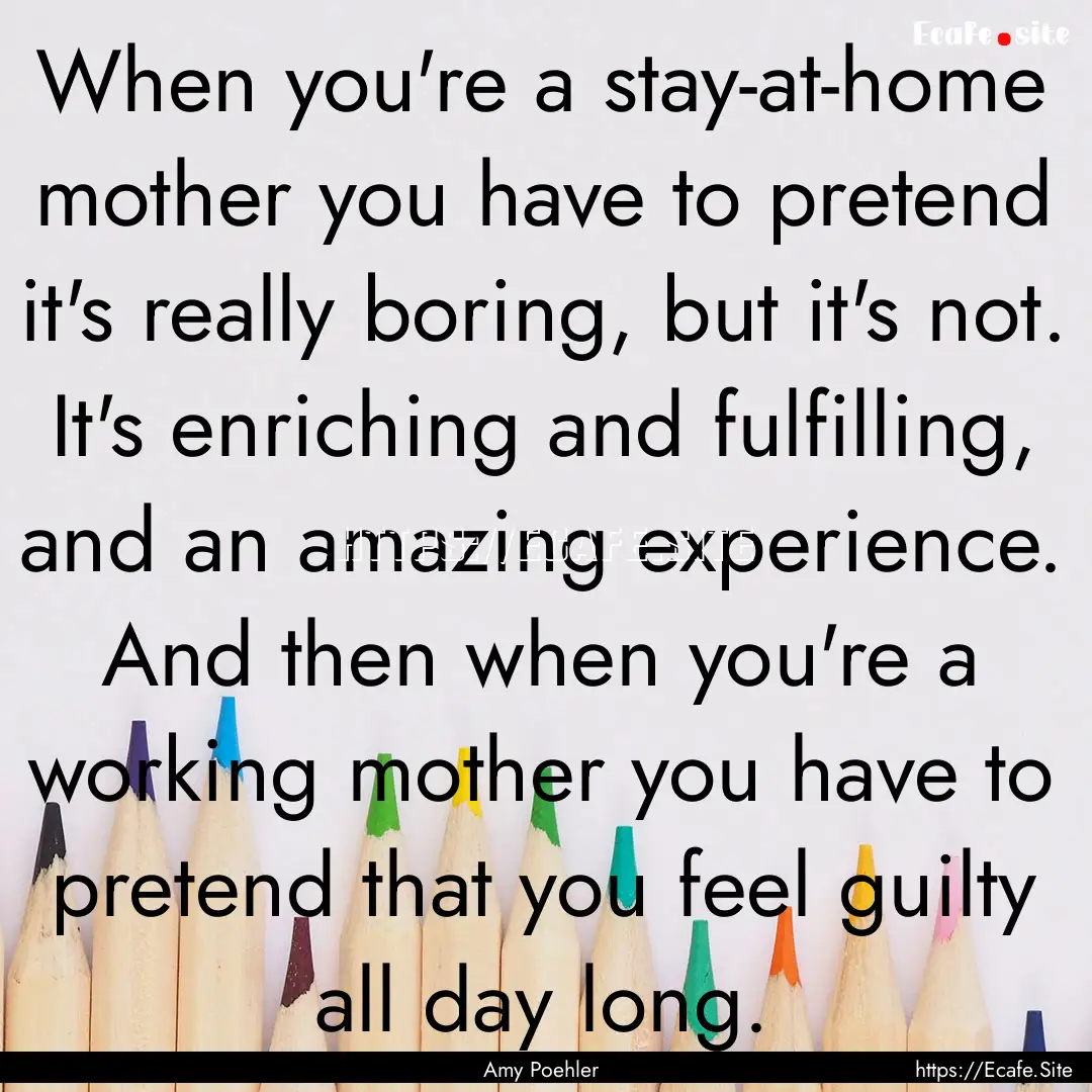 When you're a stay-at-home mother you have.... : Quote by Amy Poehler