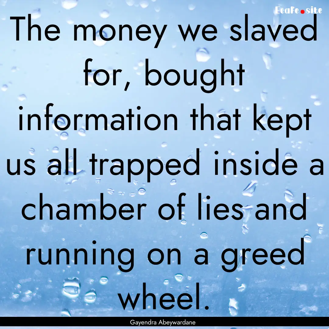 The money we slaved for, bought information.... : Quote by Gayendra Abeywardane