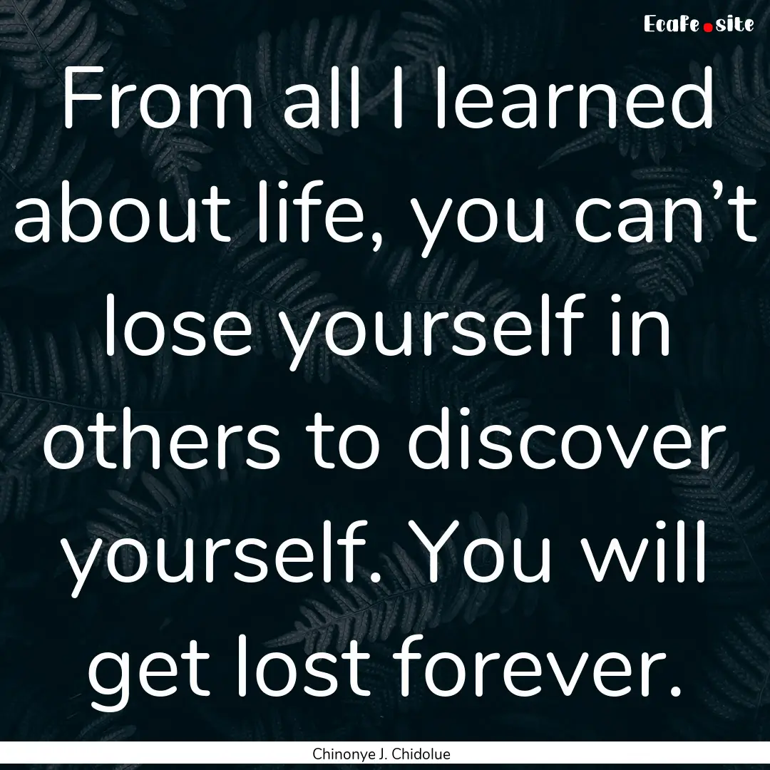 From all I learned about life, you can’t.... : Quote by Chinonye J. Chidolue