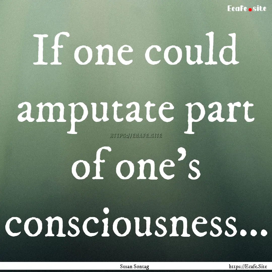 If one could amputate part of one's consciousness....... : Quote by Susan Sontag