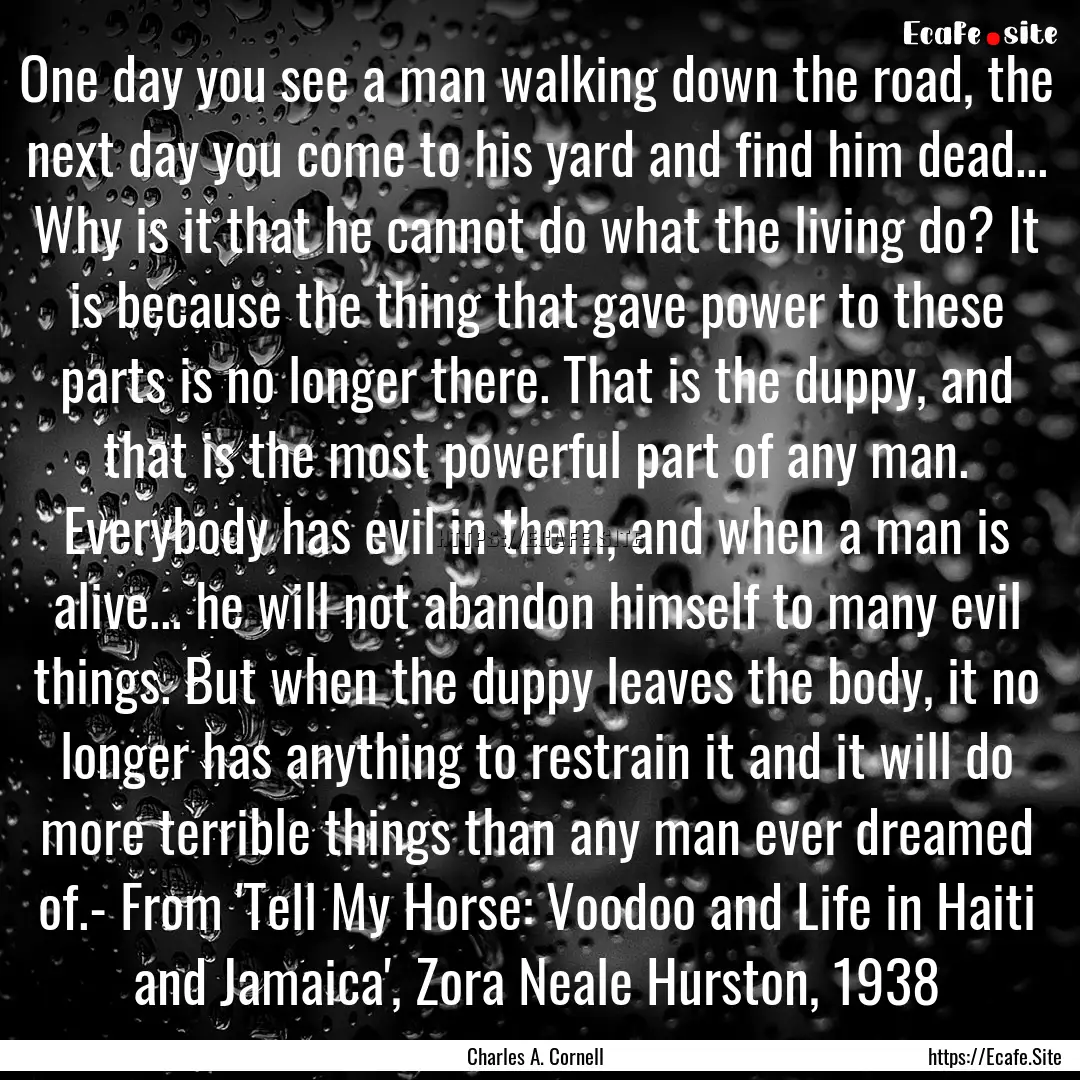 One day you see a man walking down the road,.... : Quote by Charles A. Cornell