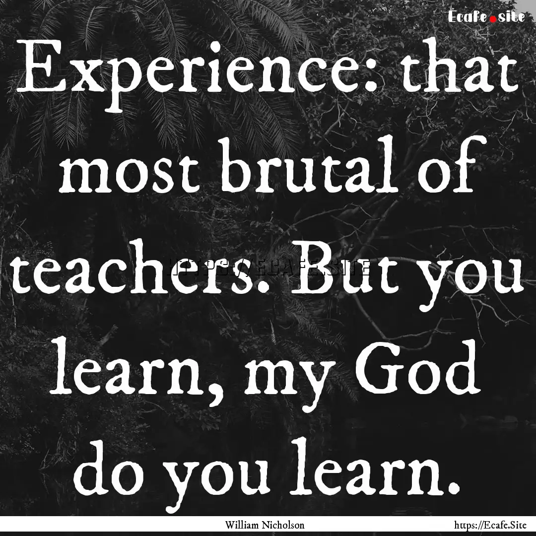 Experience: that most brutal of teachers..... : Quote by William Nicholson