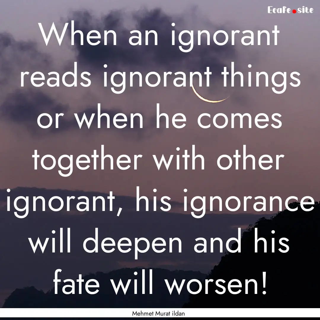 When an ignorant reads ignorant things or.... : Quote by Mehmet Murat ildan