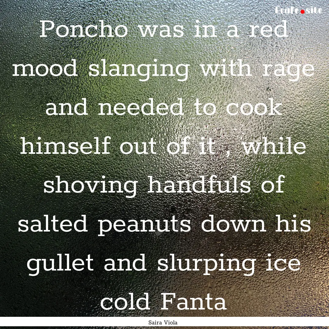 Poncho was in a red mood slanging with rage.... : Quote by Saira Viola