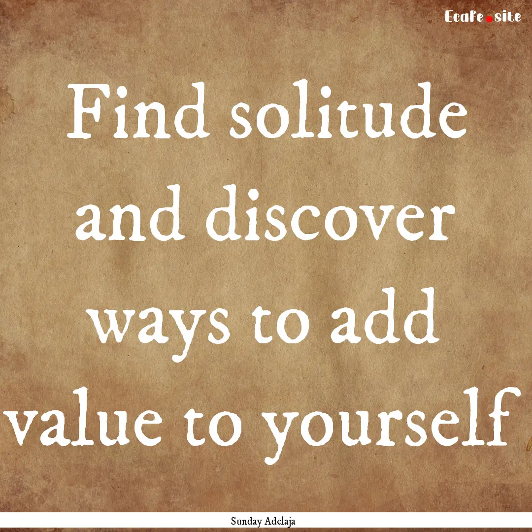 Find solitude and discover ways to add value.... : Quote by Sunday Adelaja