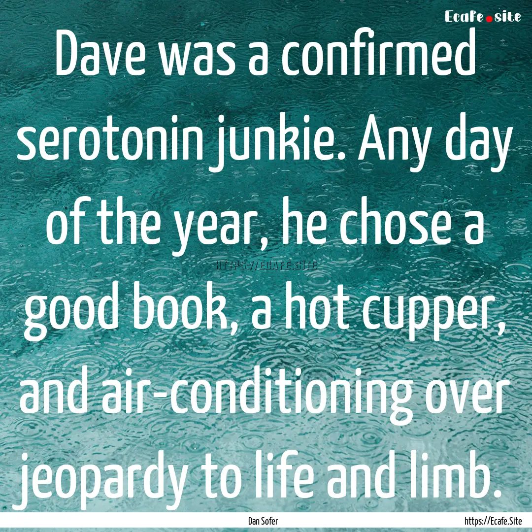 Dave was a confirmed serotonin junkie. Any.... : Quote by Dan Sofer