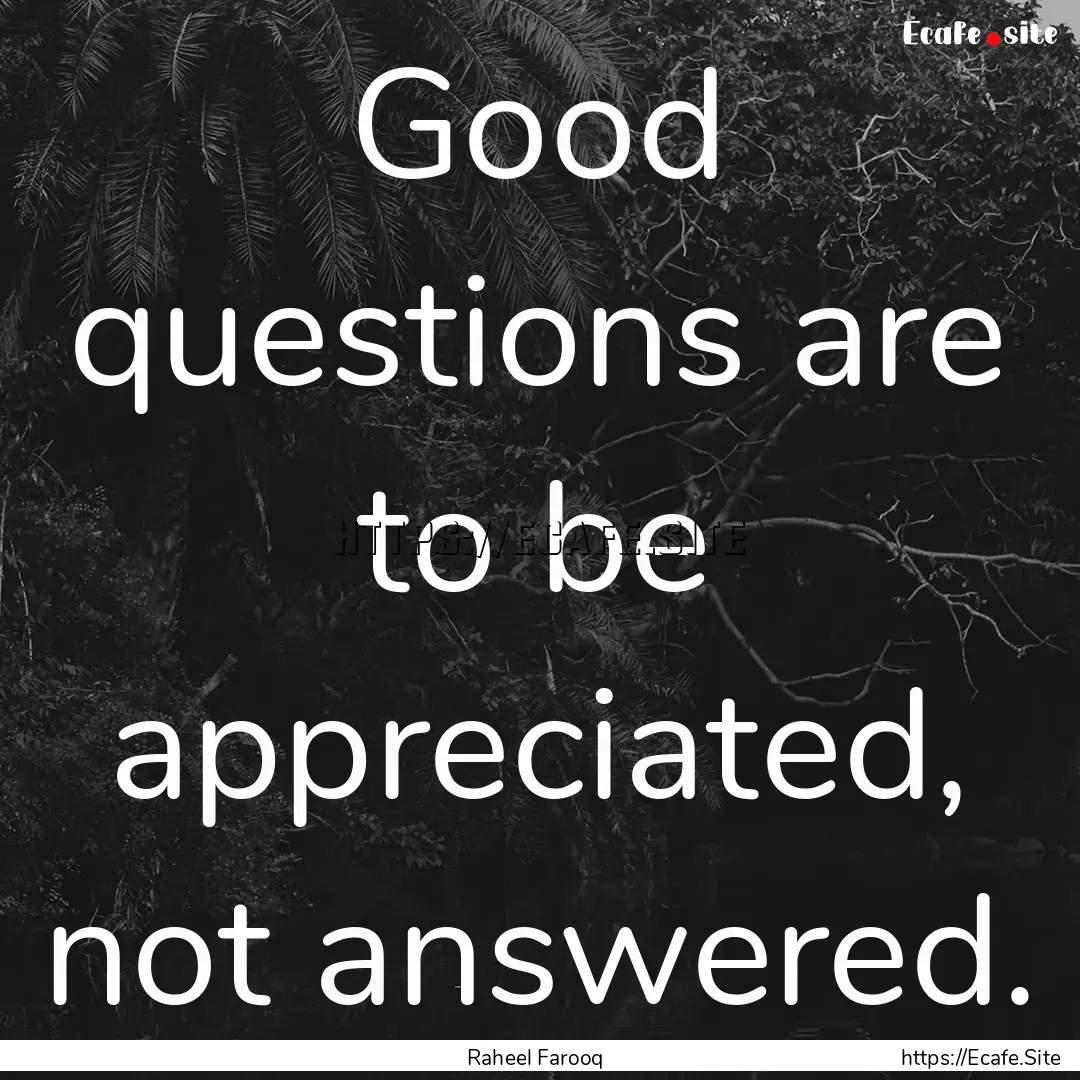 Good questions are to be appreciated, not.... : Quote by Raheel Farooq