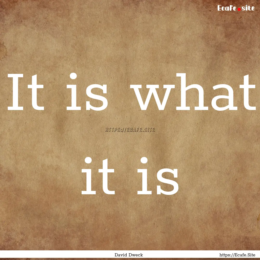 It is what it is : Quote by David Dweck