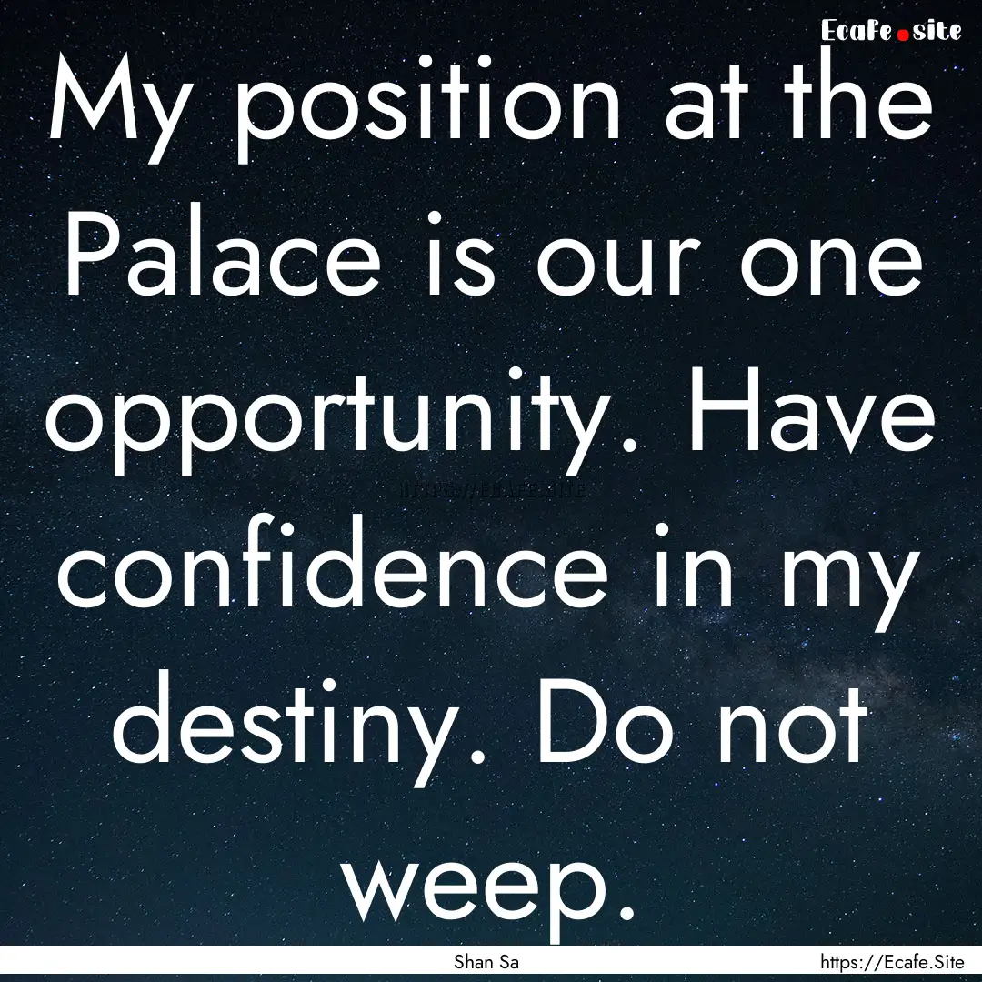 My position at the Palace is our one opportunity..... : Quote by Shan Sa