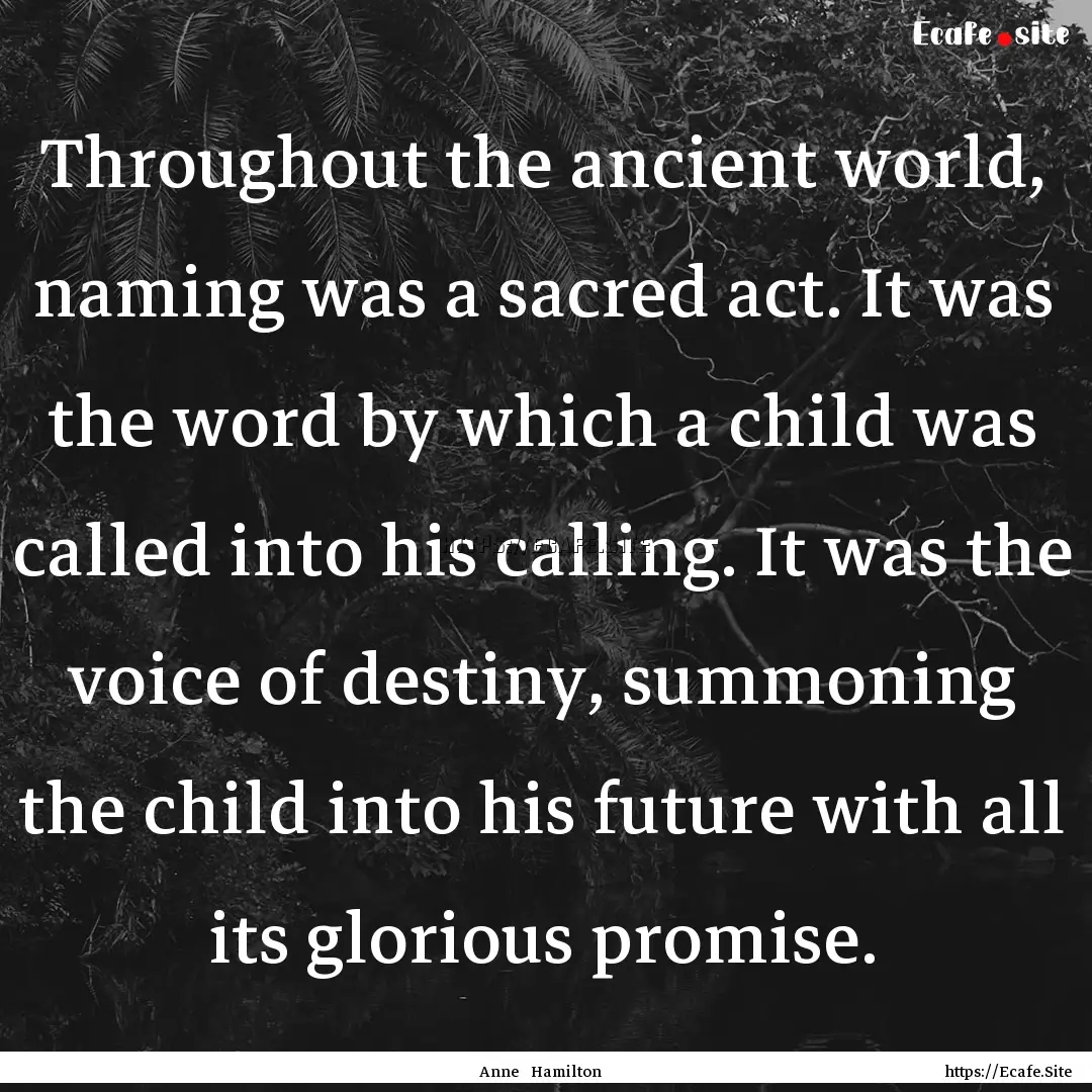 Throughout the ancient world, naming was.... : Quote by Anne Hamilton