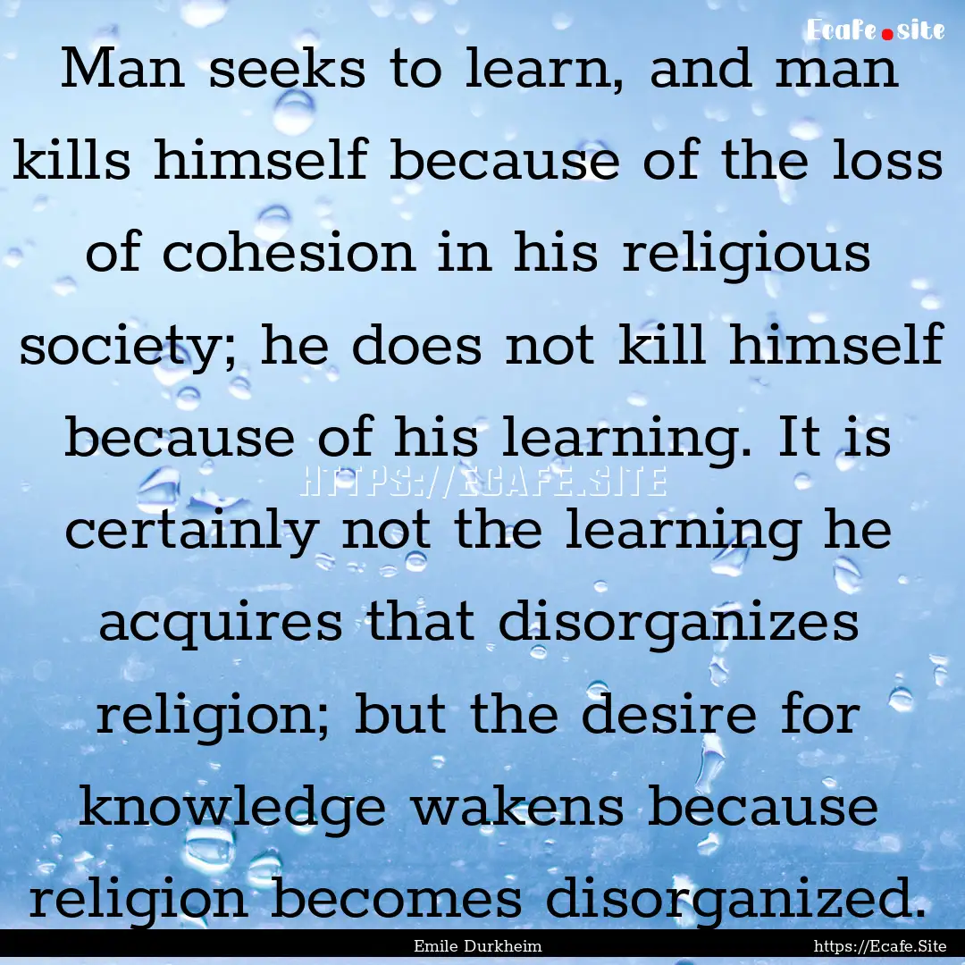 Man seeks to learn, and man kills himself.... : Quote by Emile Durkheim