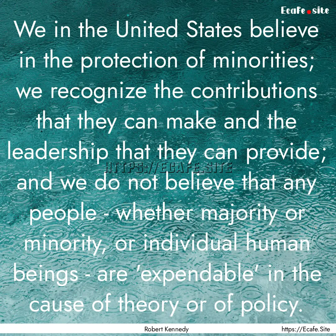 We in the United States believe in the protection.... : Quote by Robert Kennedy