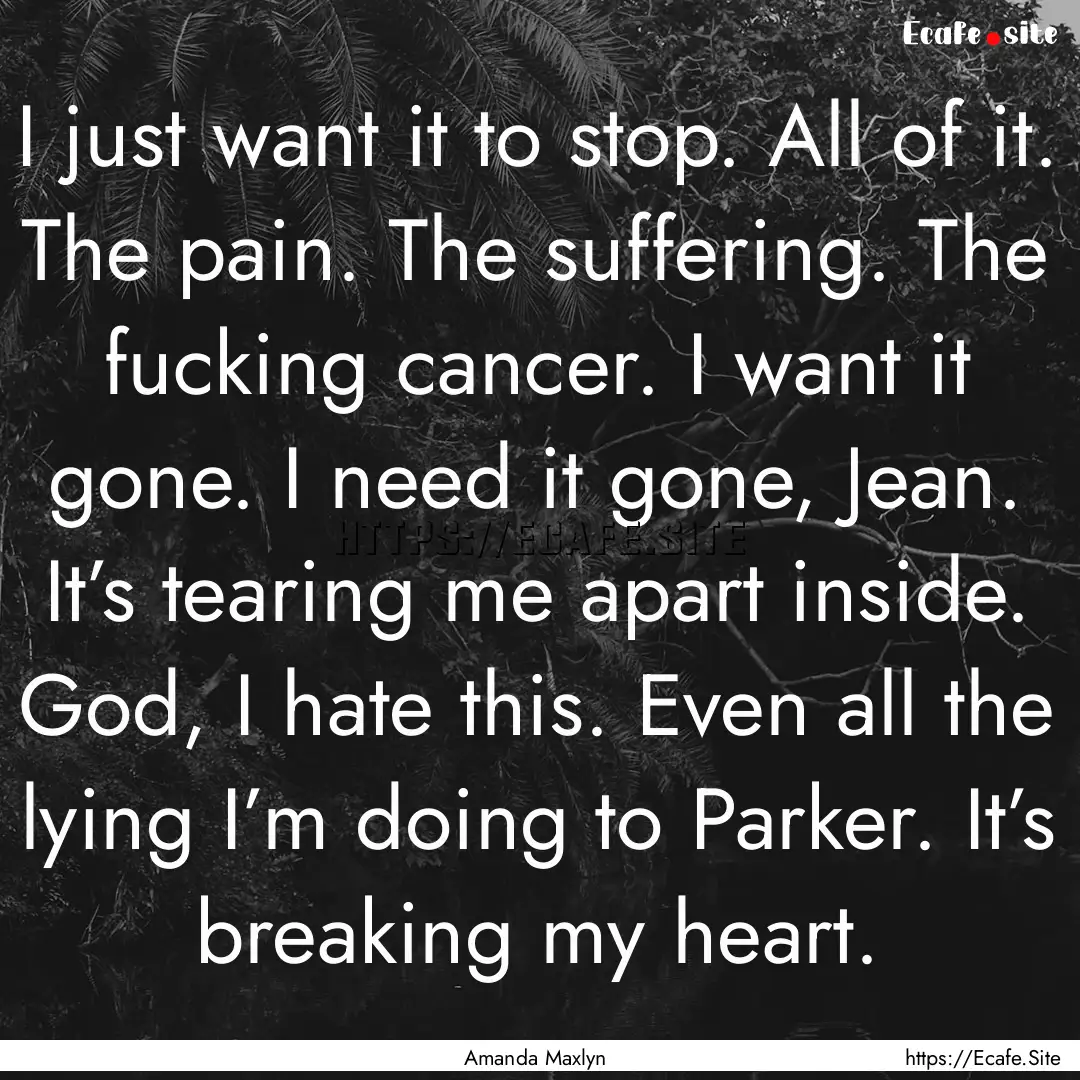 I just want it to stop. All of it. The pain..... : Quote by Amanda Maxlyn