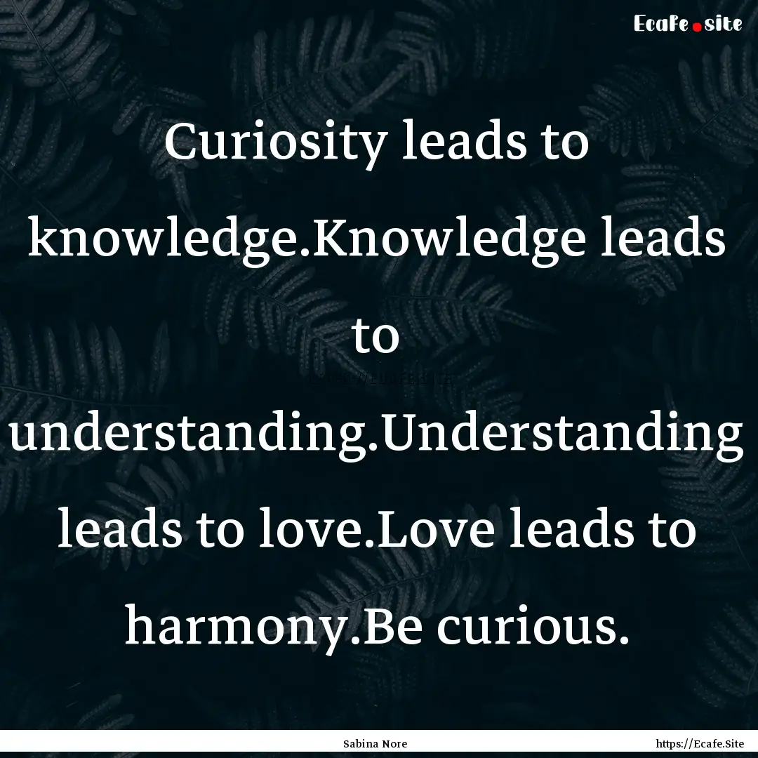 Curiosity leads to knowledge.Knowledge leads.... : Quote by Sabina Nore