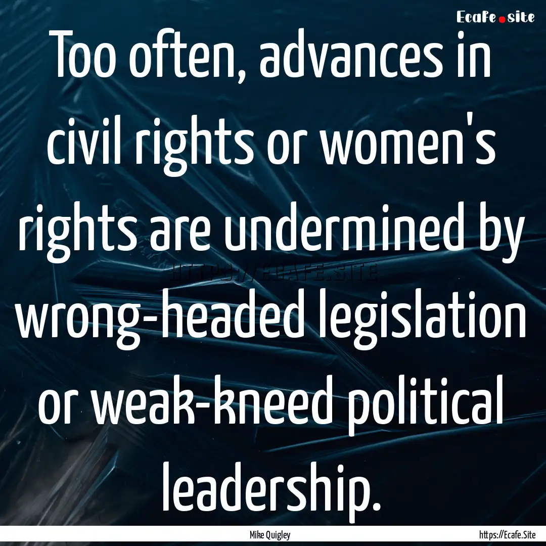 Too often, advances in civil rights or women's.... : Quote by Mike Quigley