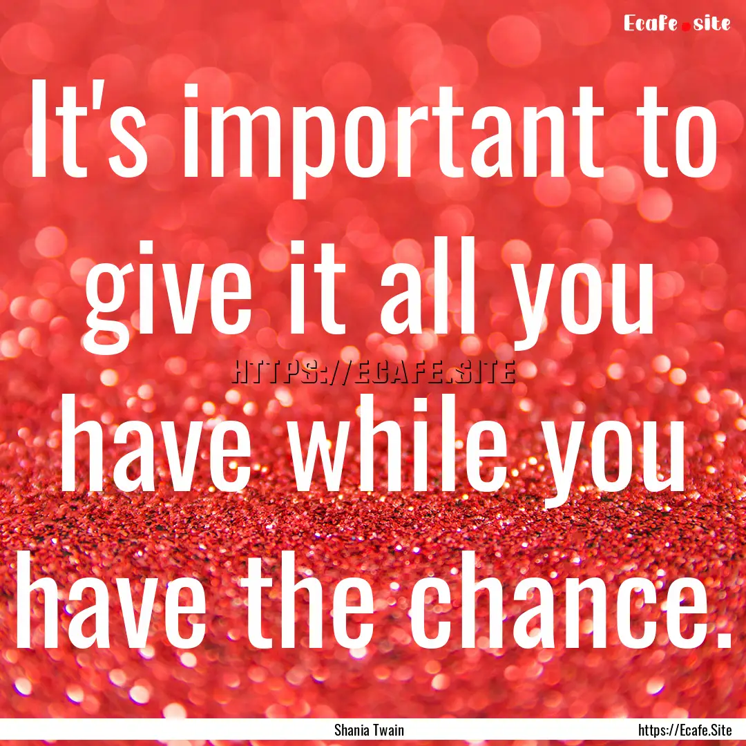 It's important to give it all you have while.... : Quote by Shania Twain