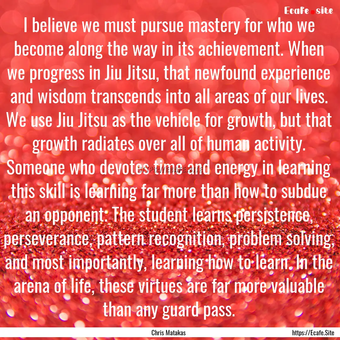 I believe we must pursue mastery for who.... : Quote by Chris Matakas