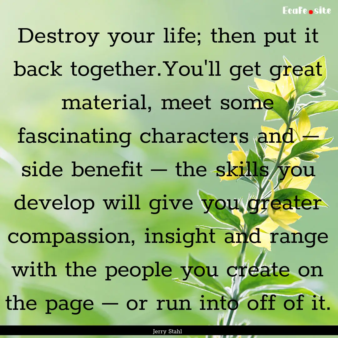 Destroy your life; then put it back together.You'll.... : Quote by Jerry Stahl