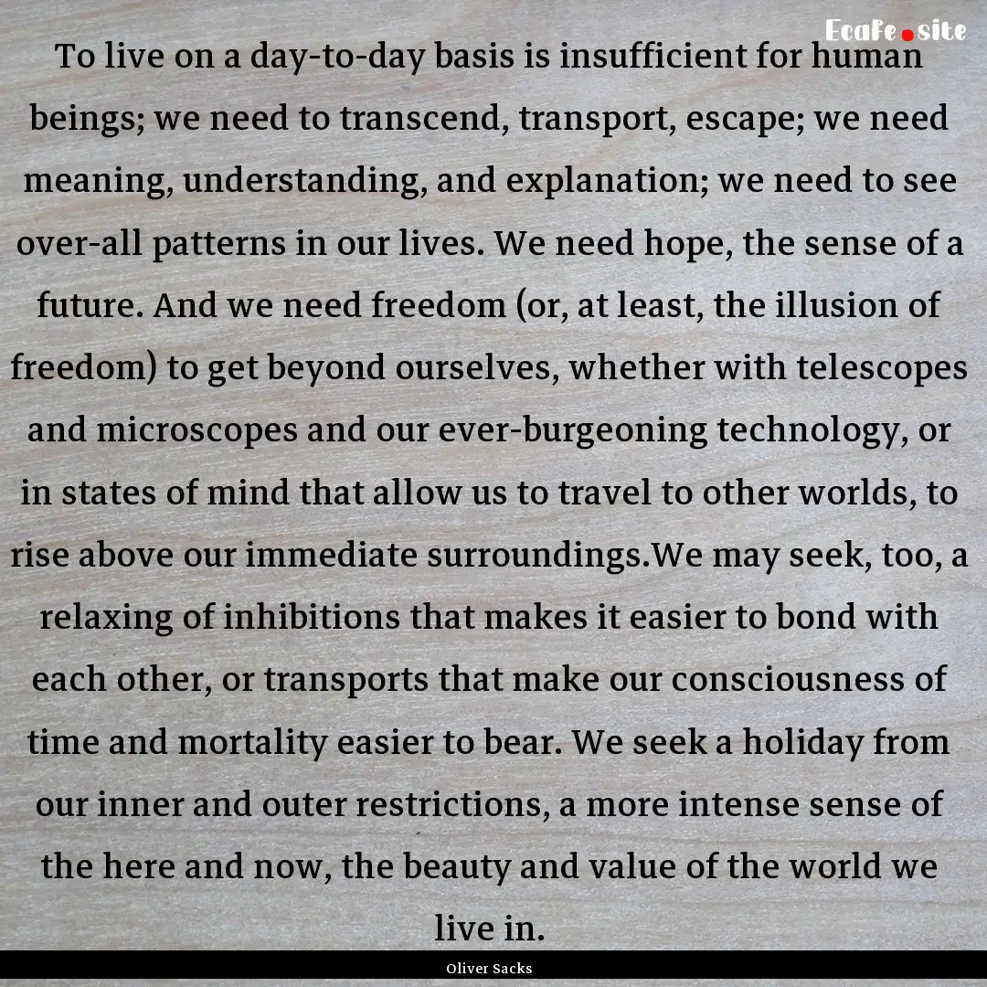 To live on a day-to-day basis is insufficient.... : Quote by Oliver Sacks