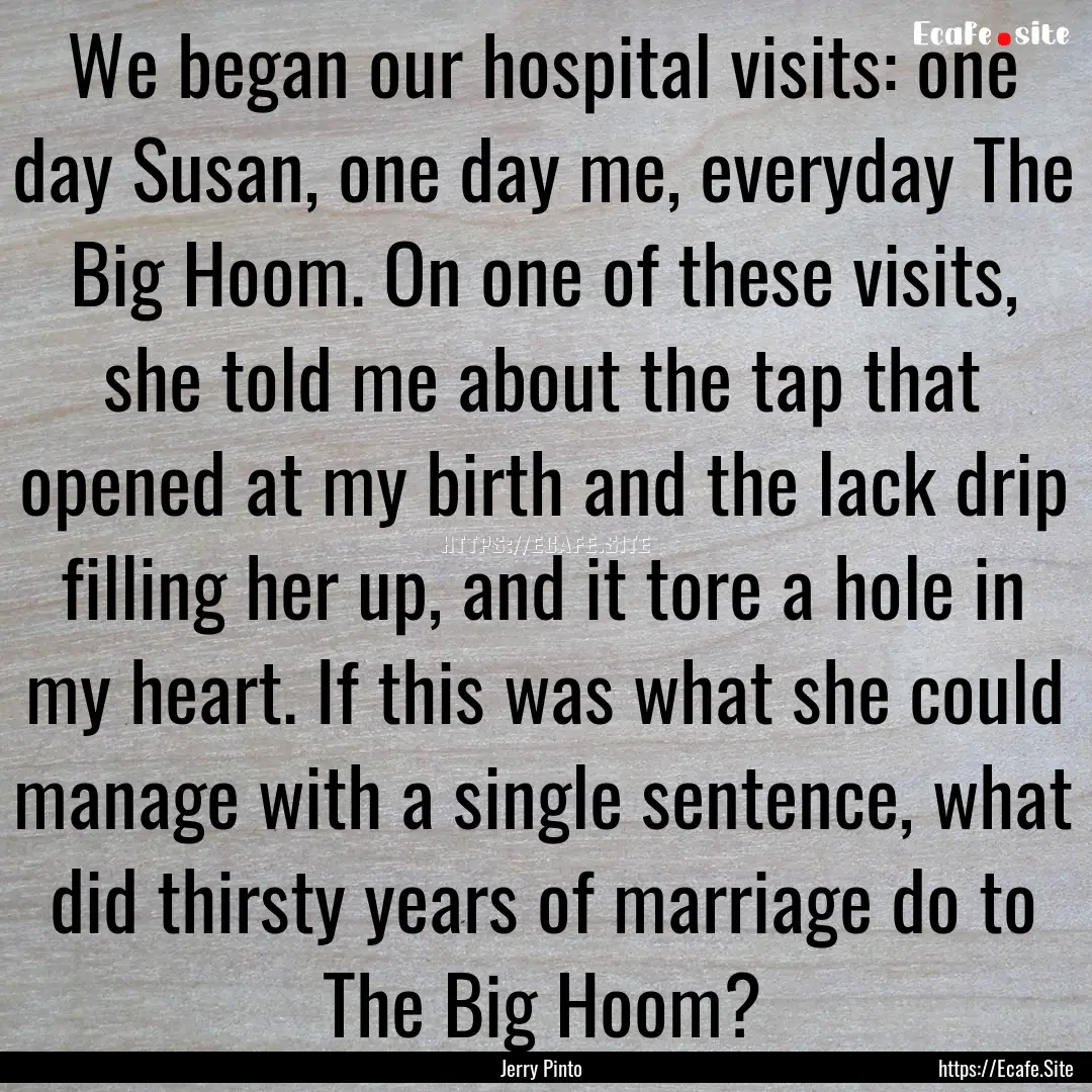 We began our hospital visits: one day Susan,.... : Quote by Jerry Pinto