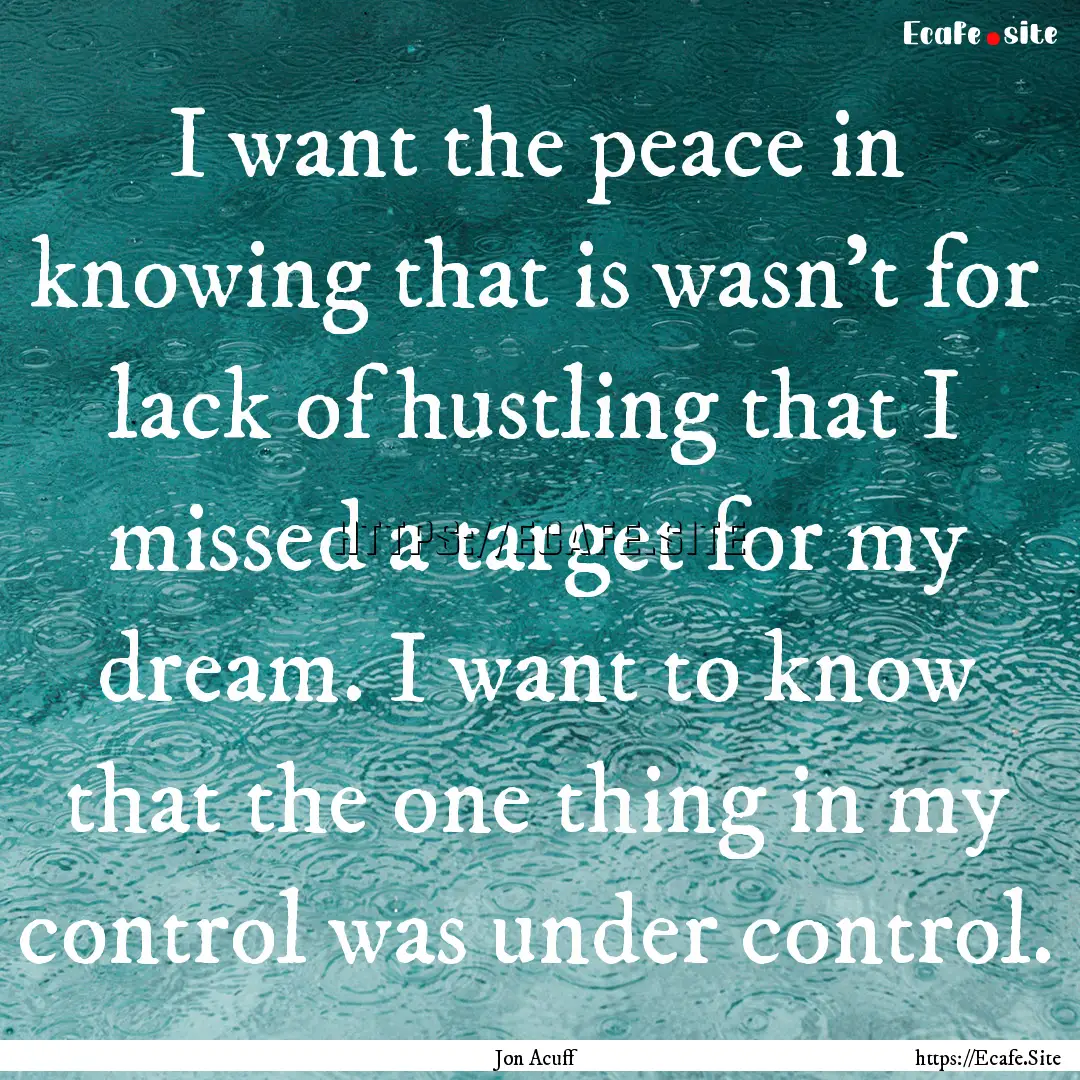 I want the peace in knowing that is wasn’t.... : Quote by Jon Acuff