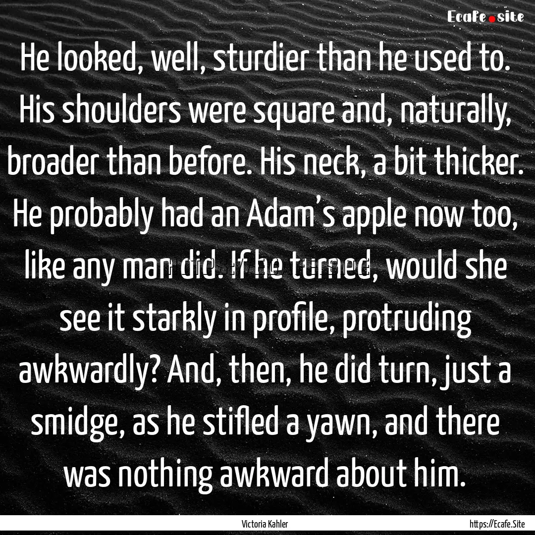 He looked, well, sturdier than he used to..... : Quote by Victoria Kahler