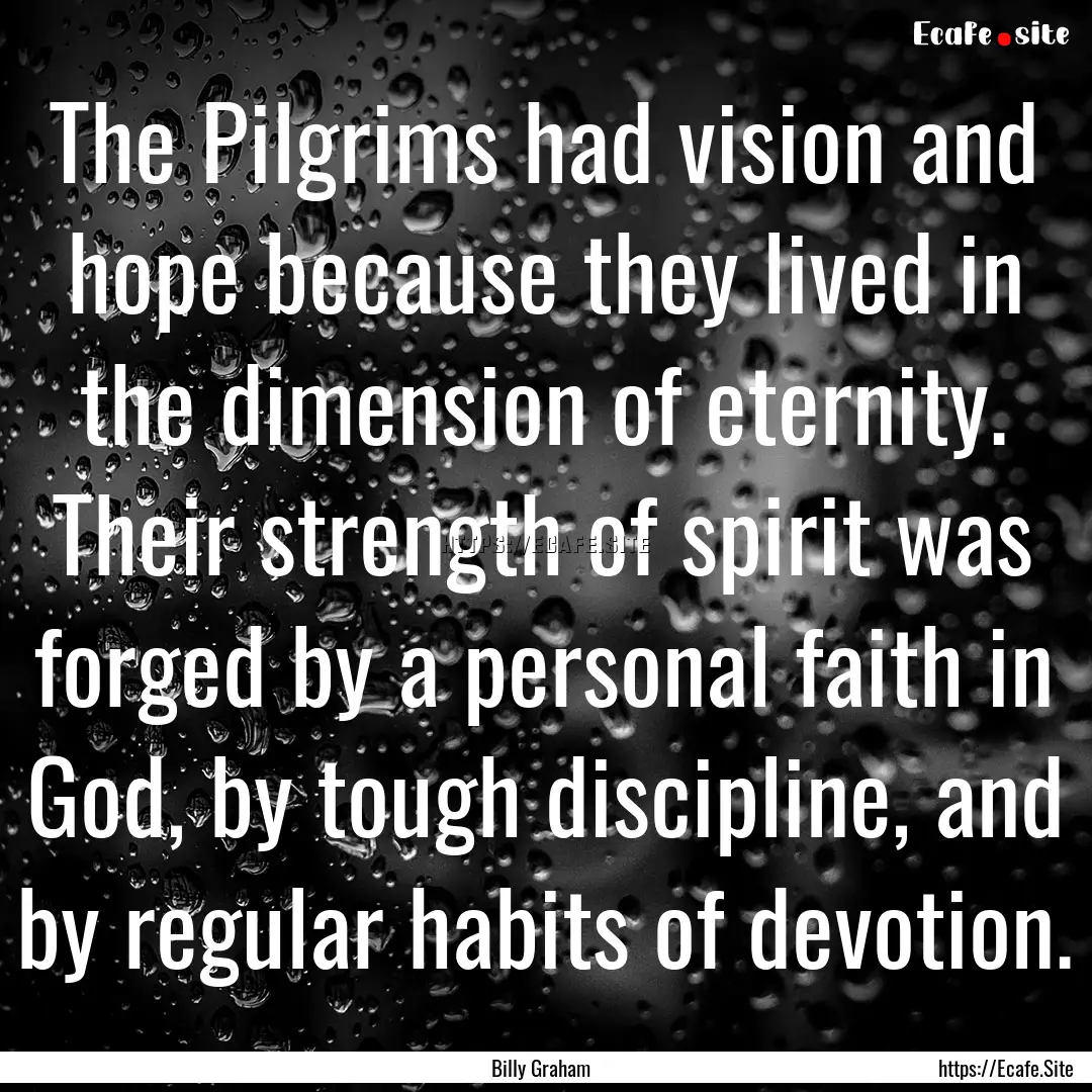 The Pilgrims had vision and hope because.... : Quote by Billy Graham