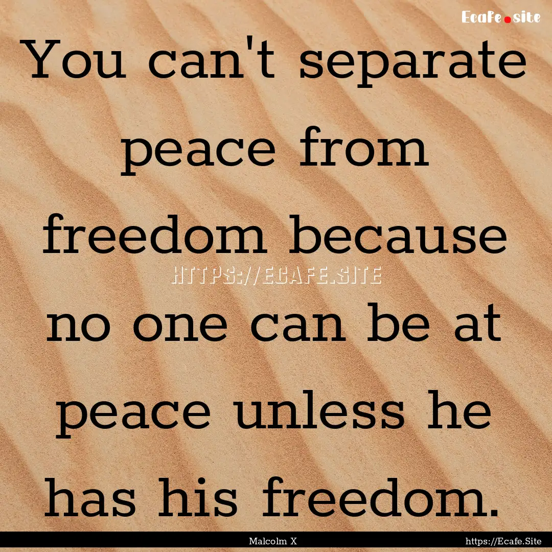 You can't separate peace from freedom because.... : Quote by Malcolm X