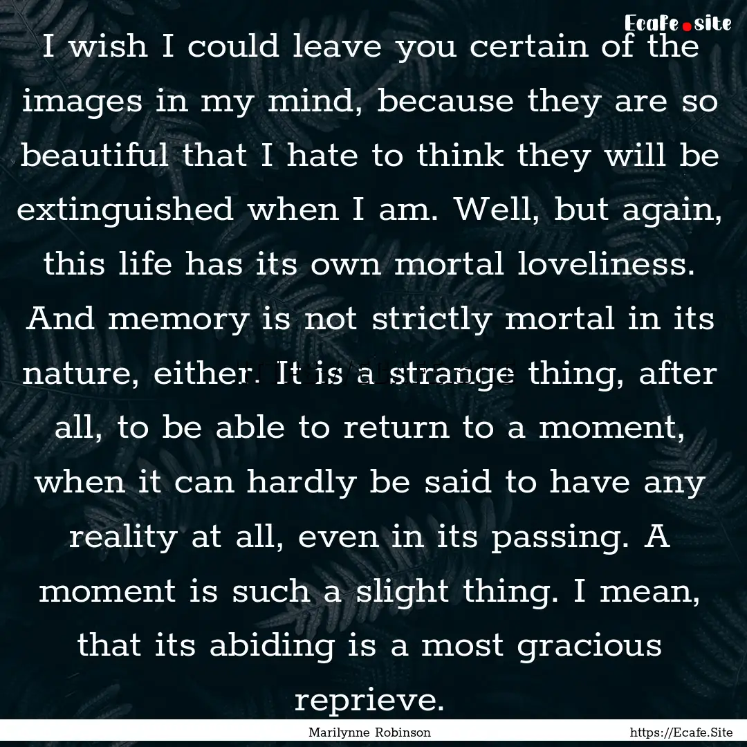 I wish I could leave you certain of the images.... : Quote by Marilynne Robinson