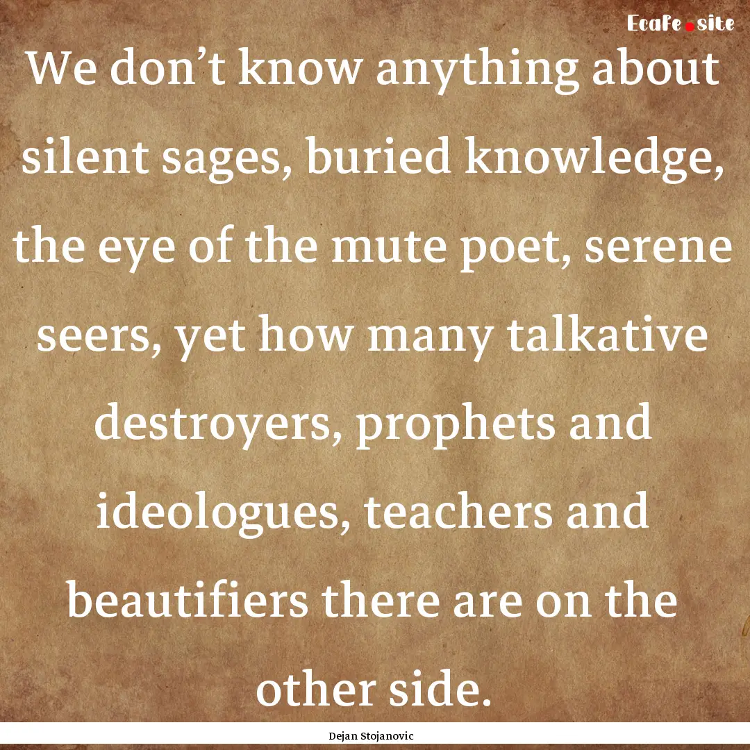 We don’t know anything about silent sages,.... : Quote by Dejan Stojanovic