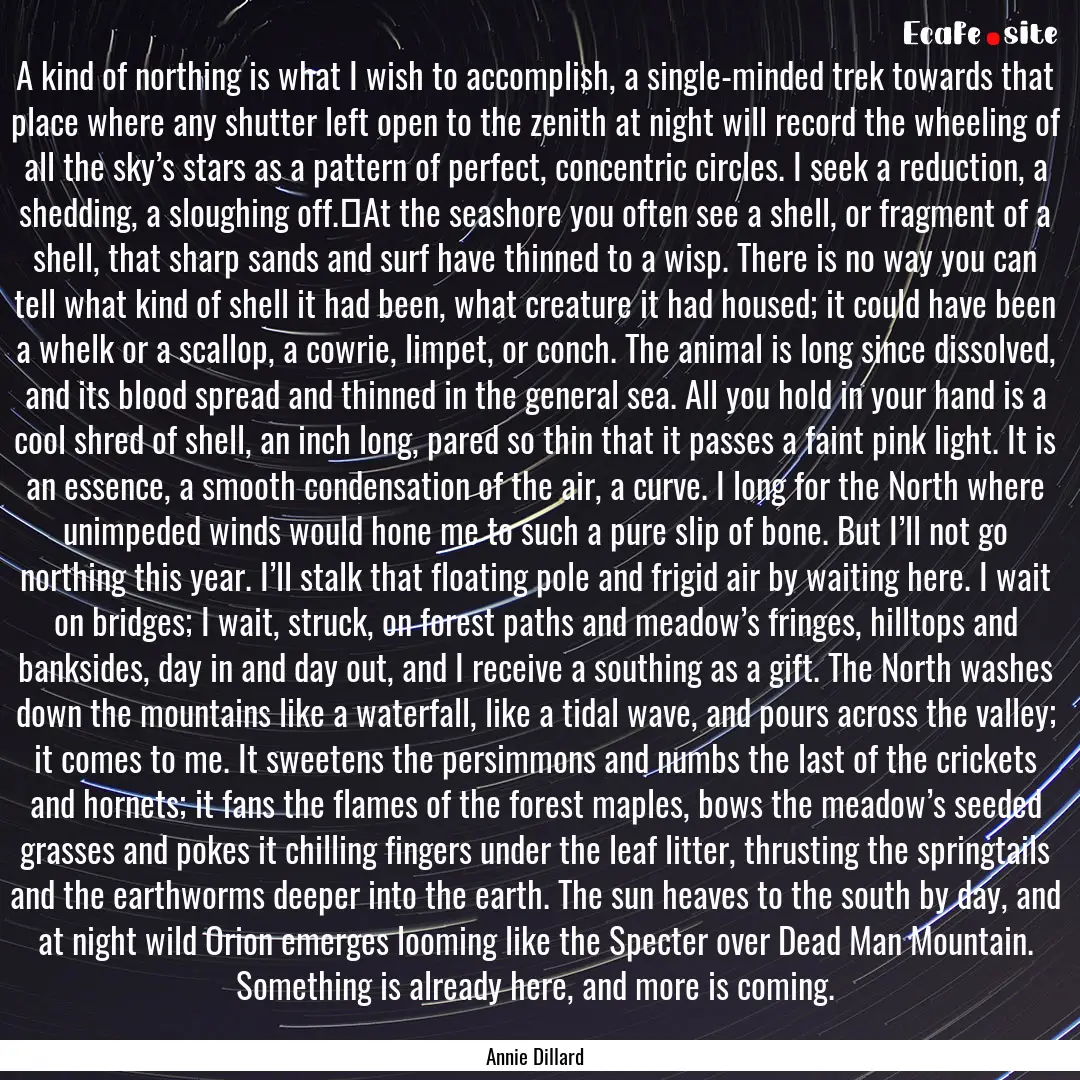 A kind of northing is what I wish to accomplish,.... : Quote by Annie Dillard