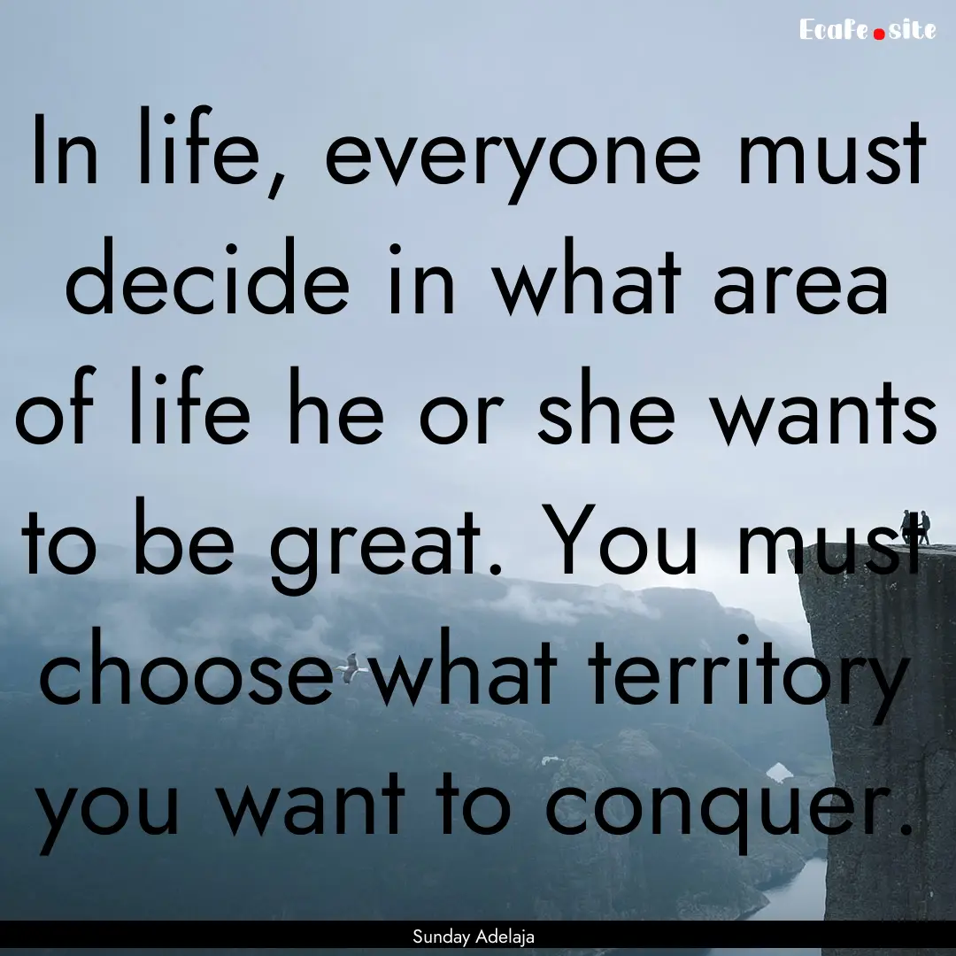 In life, everyone must decide in what area.... : Quote by Sunday Adelaja