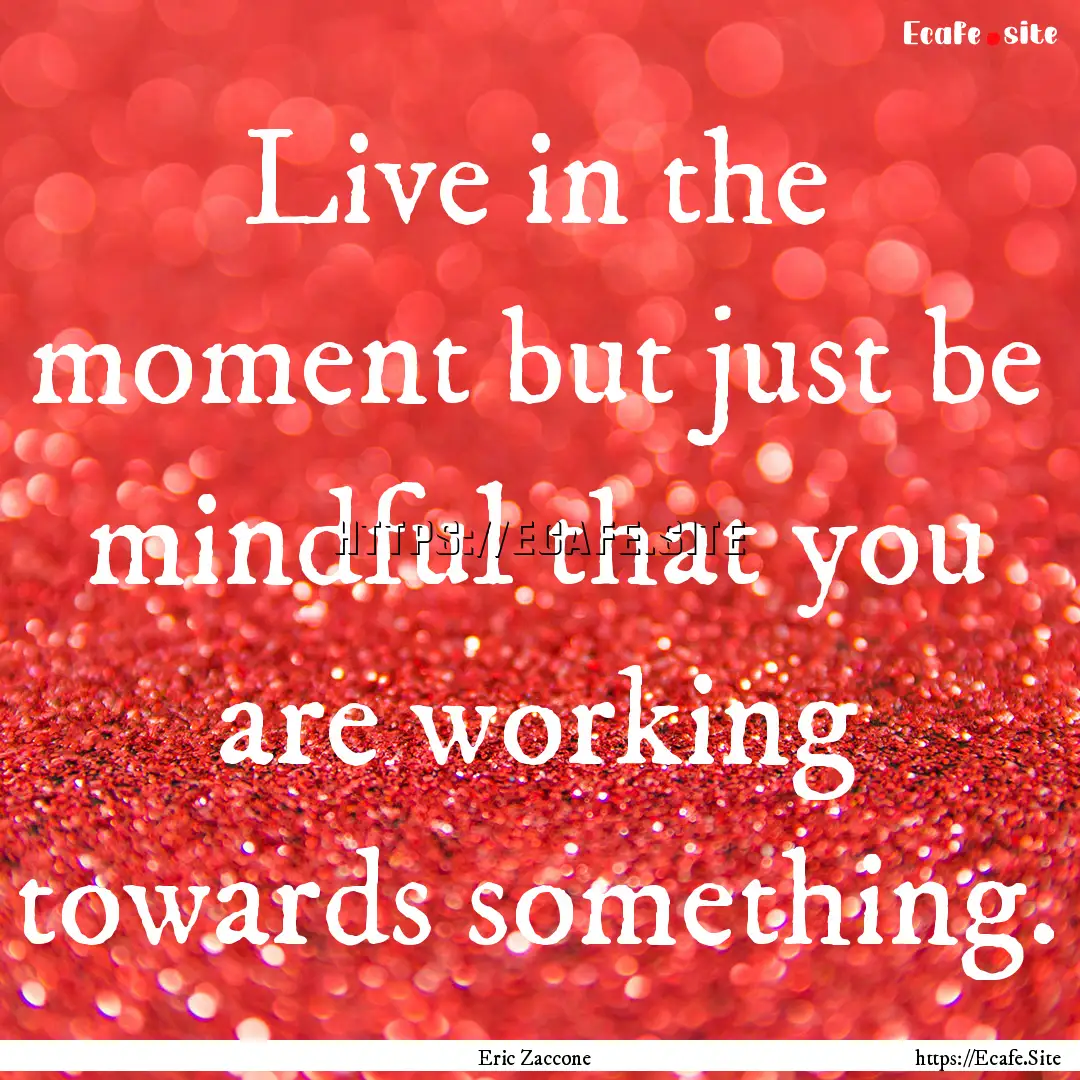 Live in the moment but just be mindful that.... : Quote by Eric Zaccone