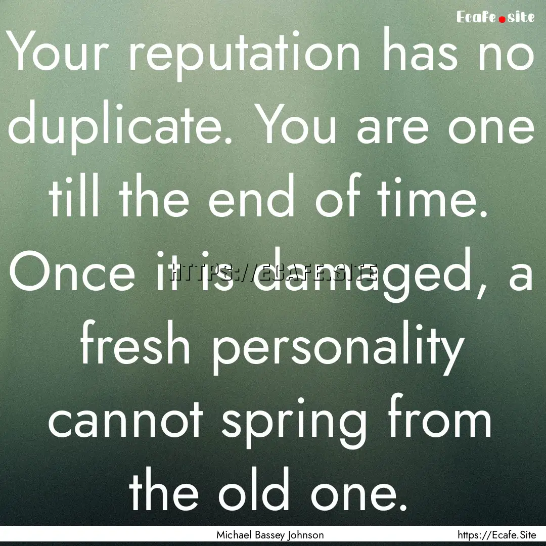 Your reputation has no duplicate. You are.... : Quote by Michael Bassey Johnson