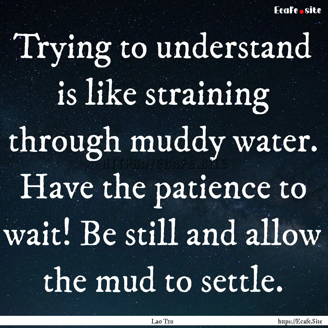 Trying to understand is like straining through.... : Quote by Lao Tzu