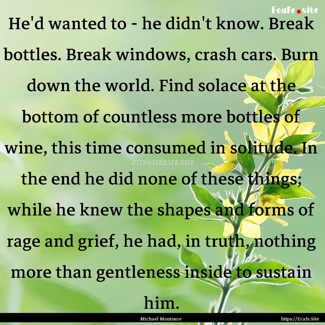 He'd wanted to - he didn't know. Break bottles..... : Quote by Michael Montoure