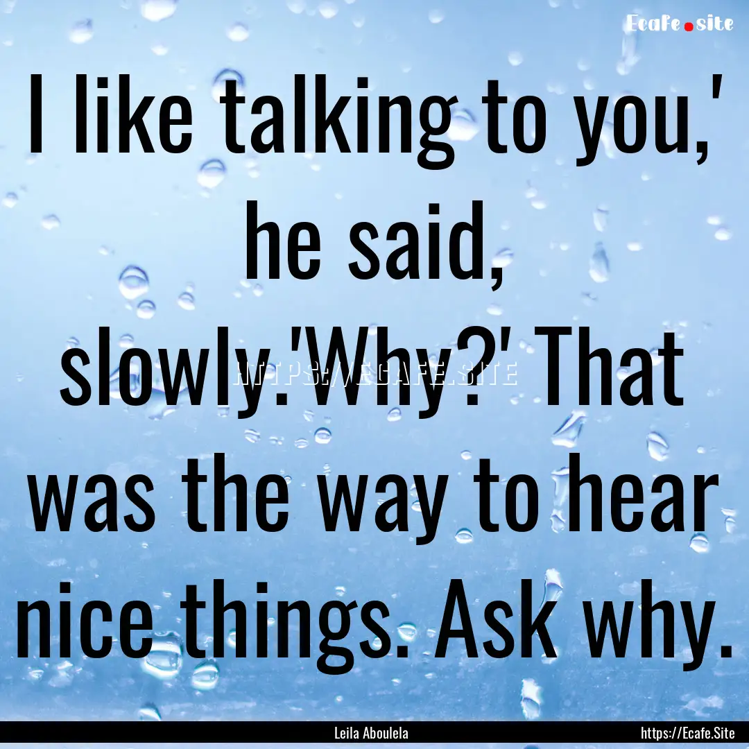 I like talking to you,' he said, slowly.'Why?'.... : Quote by Leila Aboulela