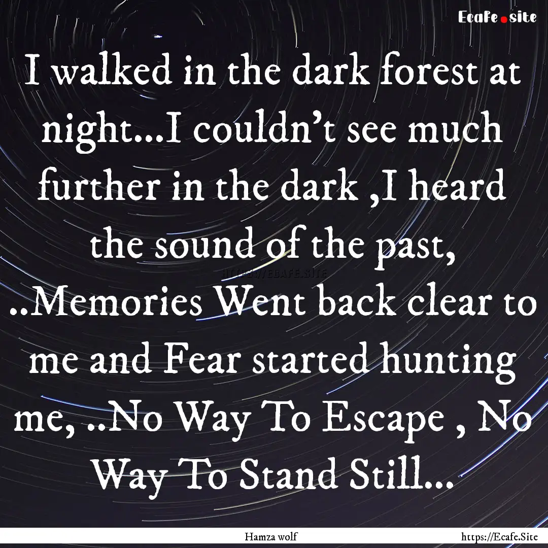 I walked in the dark forest at night...I.... : Quote by Hamza wolf