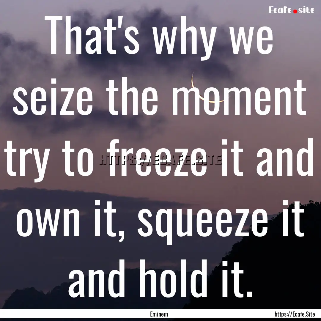 That's why we seize the moment try to freeze.... : Quote by Eminem